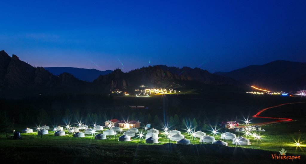 Terelj Ger camps at night