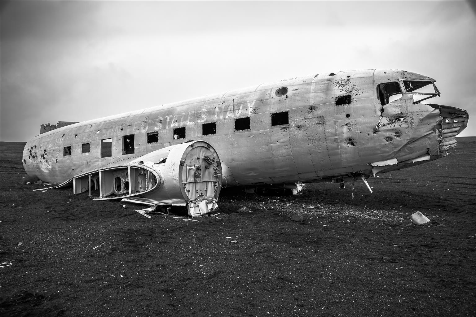 Crashed DC-3 Plane near Black Sand Beach in Vik, Iceland